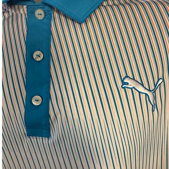 Puma Golf Blue and White Striped Short Sleeve Performance Wear Polo Size L - Picture 4 of 10